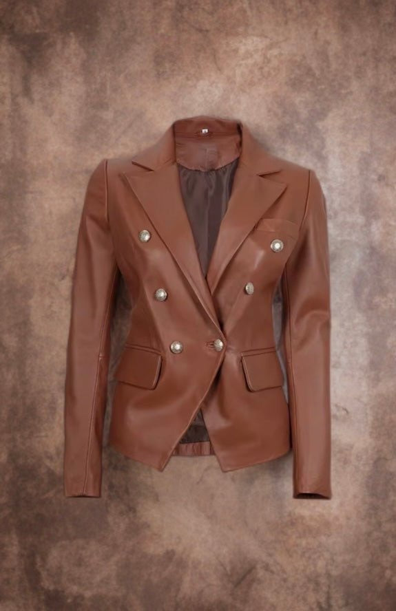 Marynarka,Marynarki/brązowe skórzane damskie z naturalnej skóry