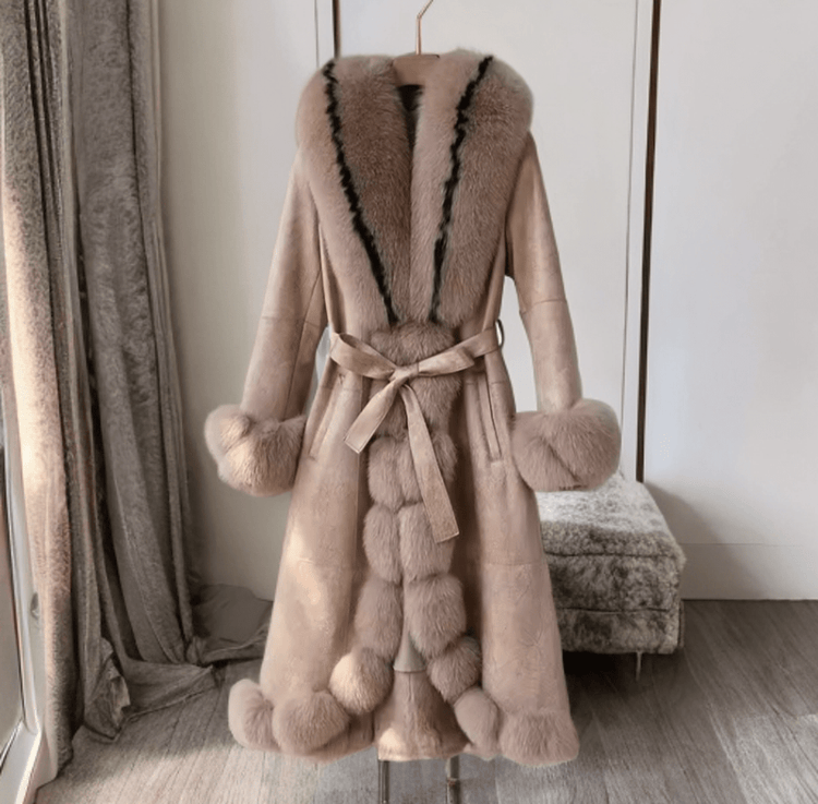 Długi kożuch naturalny damski z lisa,lisem LEU str.21