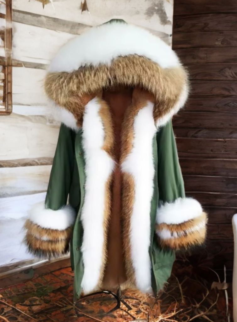 Kurtka z futrem lisa,lisem parka khaki damska, MOYA LEU