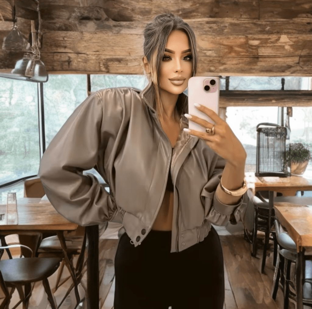 Bomberka skórzana kurtka damska beżowa, FENDI - LEU