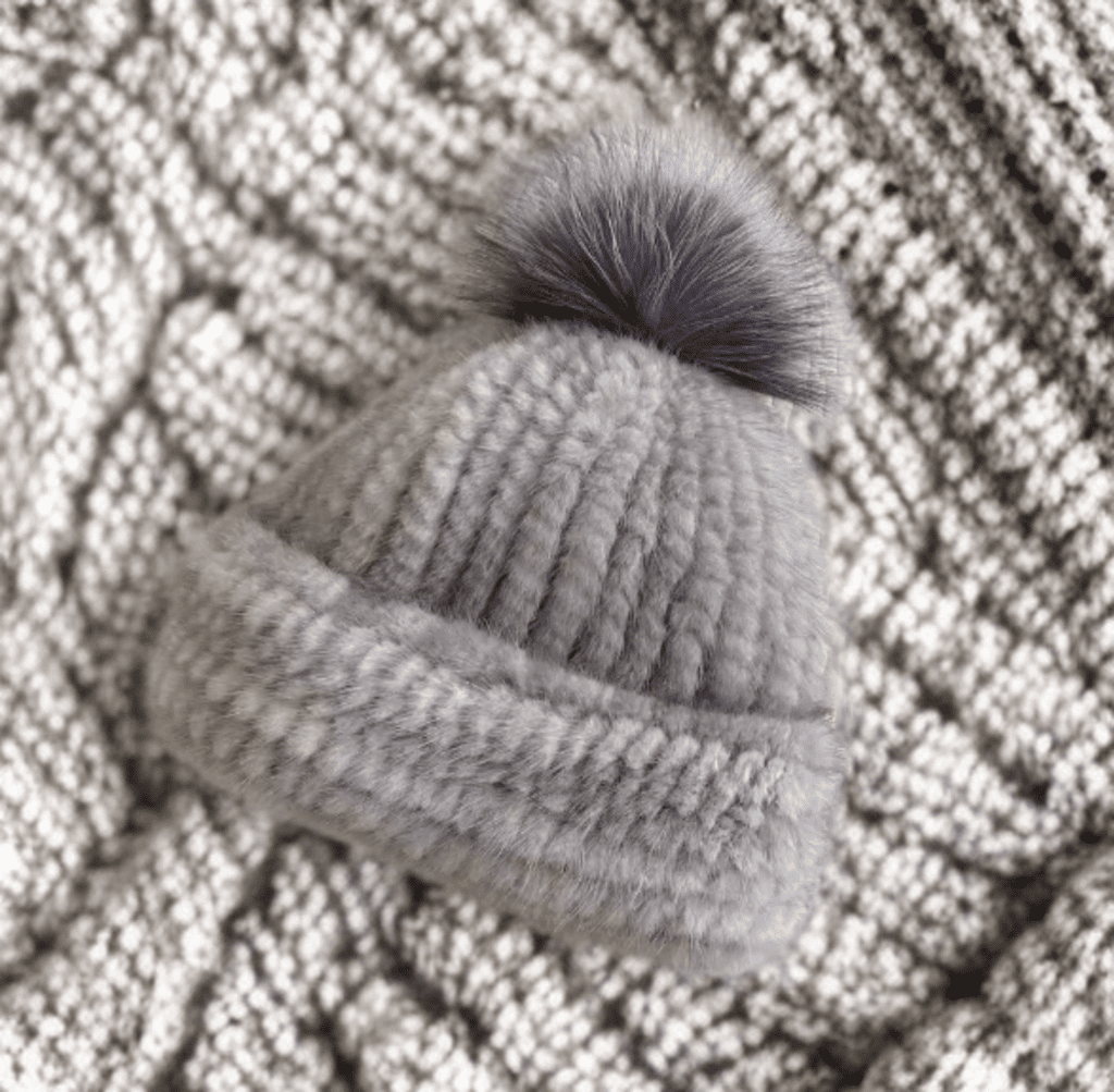 Czapka futrzana z futra norek z pomponem damska popiel, CH - 1 - LEU