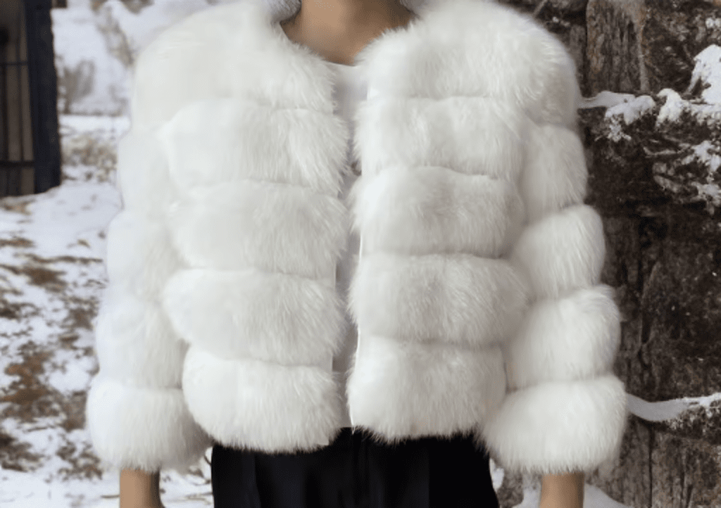 Futro z lisa naturalne damskie białe bez stójki YSL - 10 - LEU