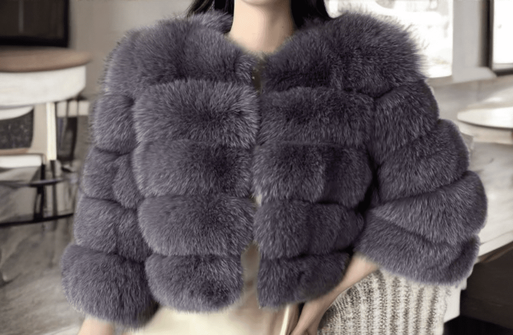 Futro z lisa naturalne damskie fioletowo - szare YSL - 10 - LEU