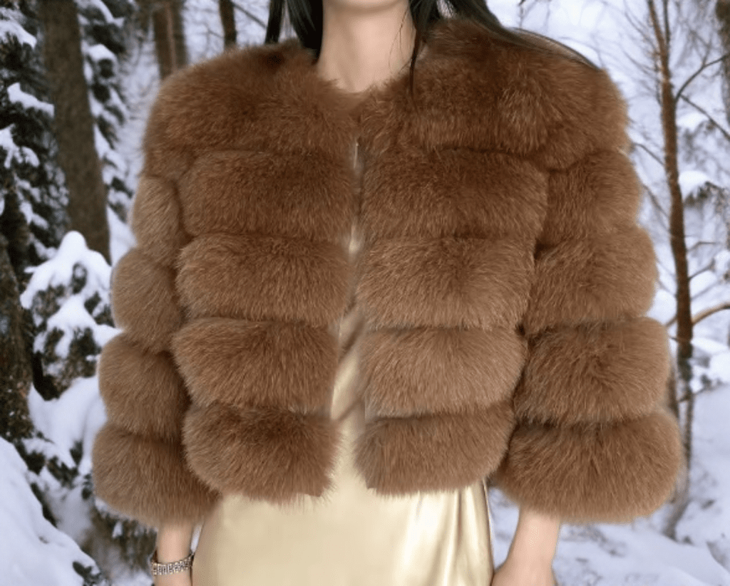 Futro z lisa naturalne damskie khaki YSL - 10 - LEU