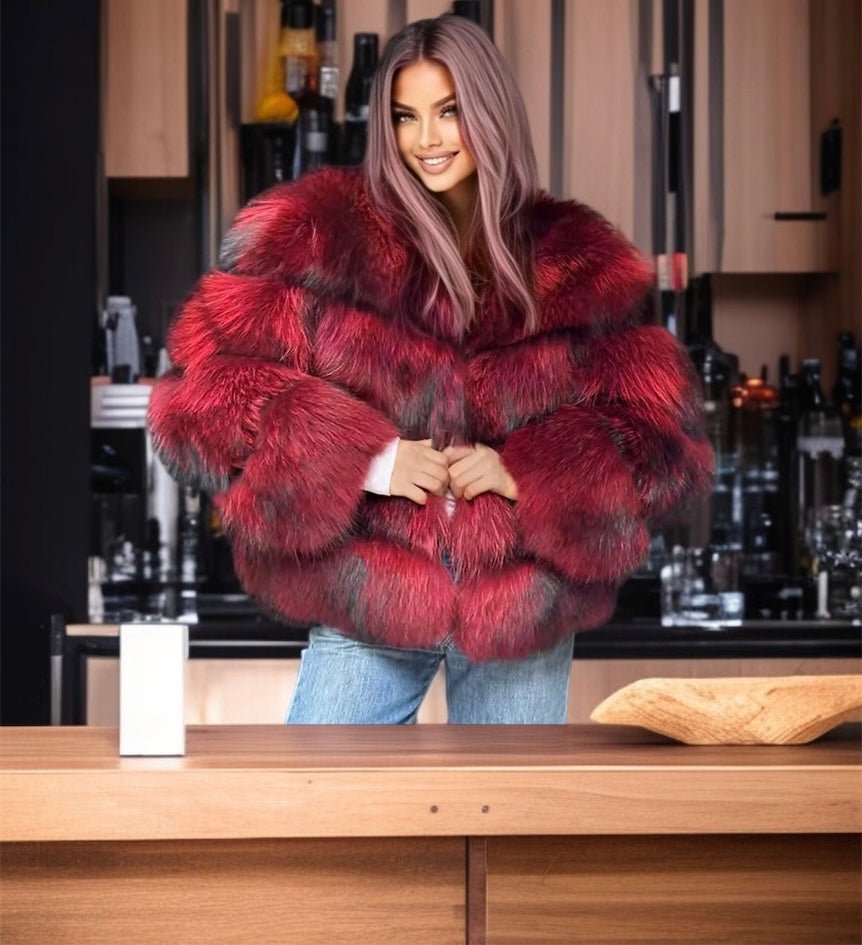 Futro z lisa naturalnego burgundowe bez stójki 60 cm - LEU