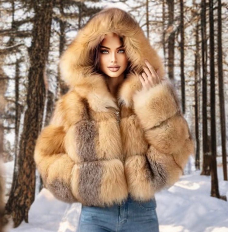 Futro z lisa rudego fińskiego z kapturem krótkie 50 cm - LEU