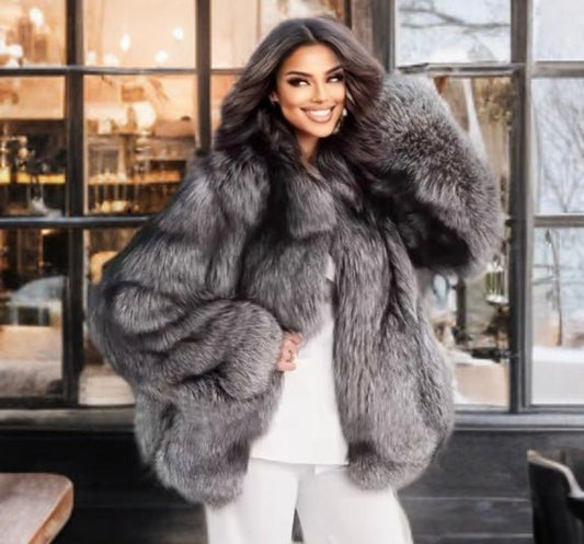 Futro z lisa srebrzystego damskie krótkie 60 cm - LEU