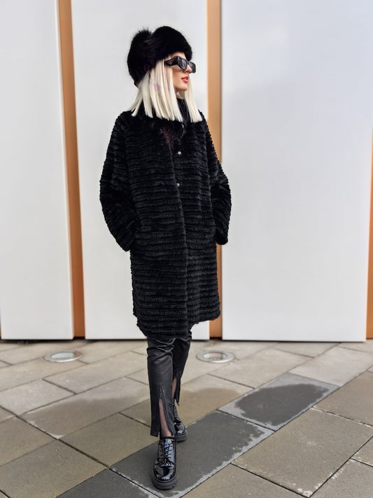 Futro z norek damskie czarne, Płaszcz z futra norek damski czarny od LEU