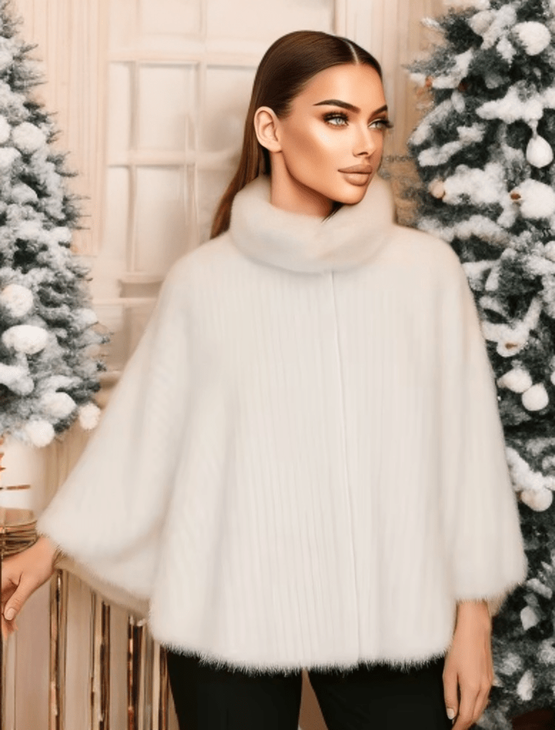 Futro z norek, futrzane ponczo białe - LEU