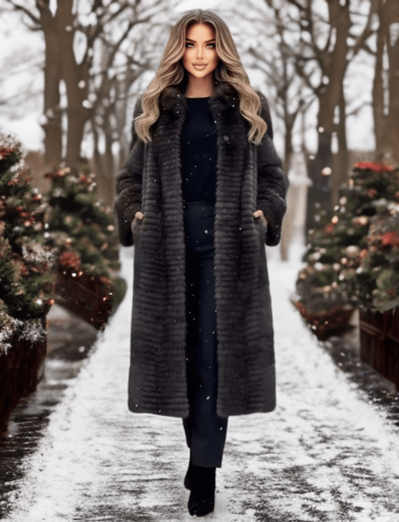 Futro z norek futrzany płaszcz z futra brązowy,LISA - LEU