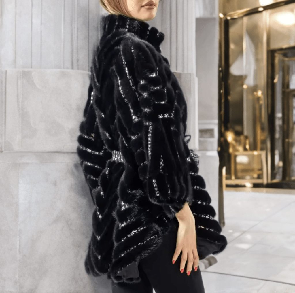 Futro z norek, płaszcz futrzany z futra naturalnego czarny - LEU