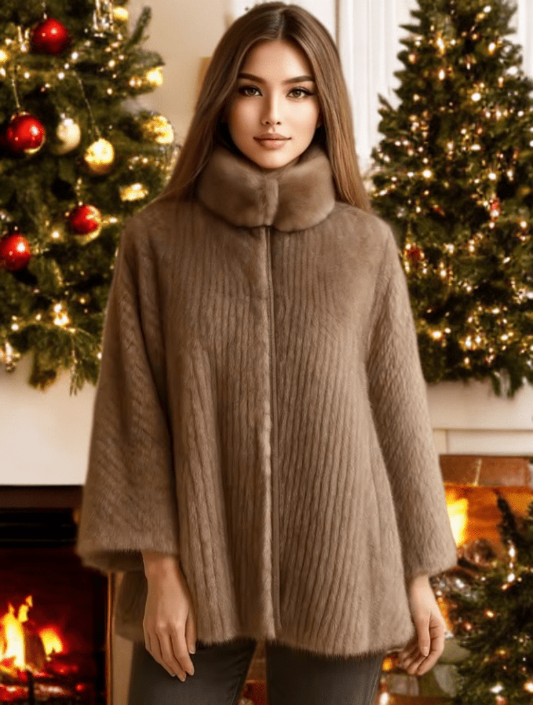 Futro z norek, ponczo futrzane brązowe - LEU