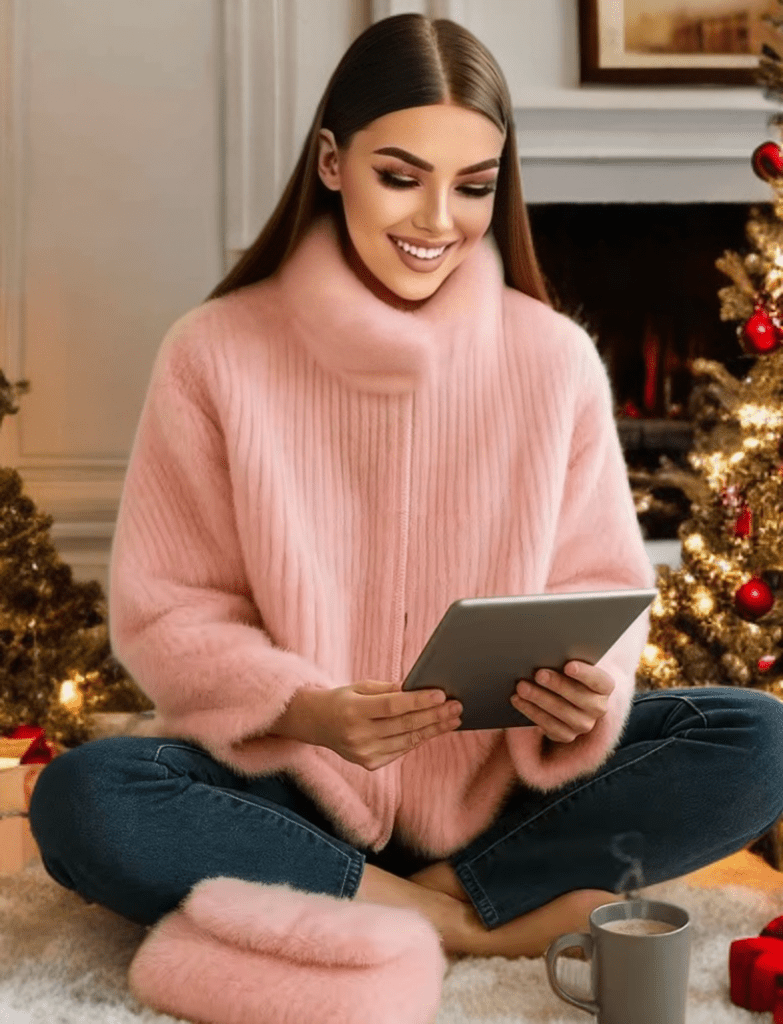 Futro z norek, ponczo futrzane pudrowy róż - LEU