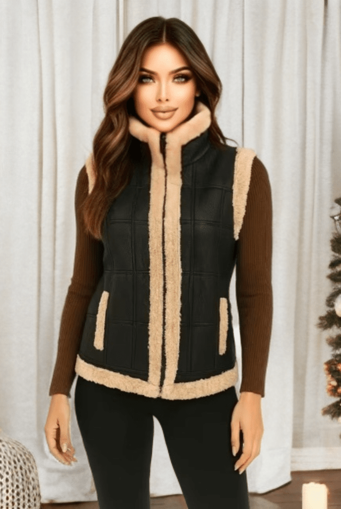 Kamizelka z kożucha damska brązowa 1 - LOT - LEU