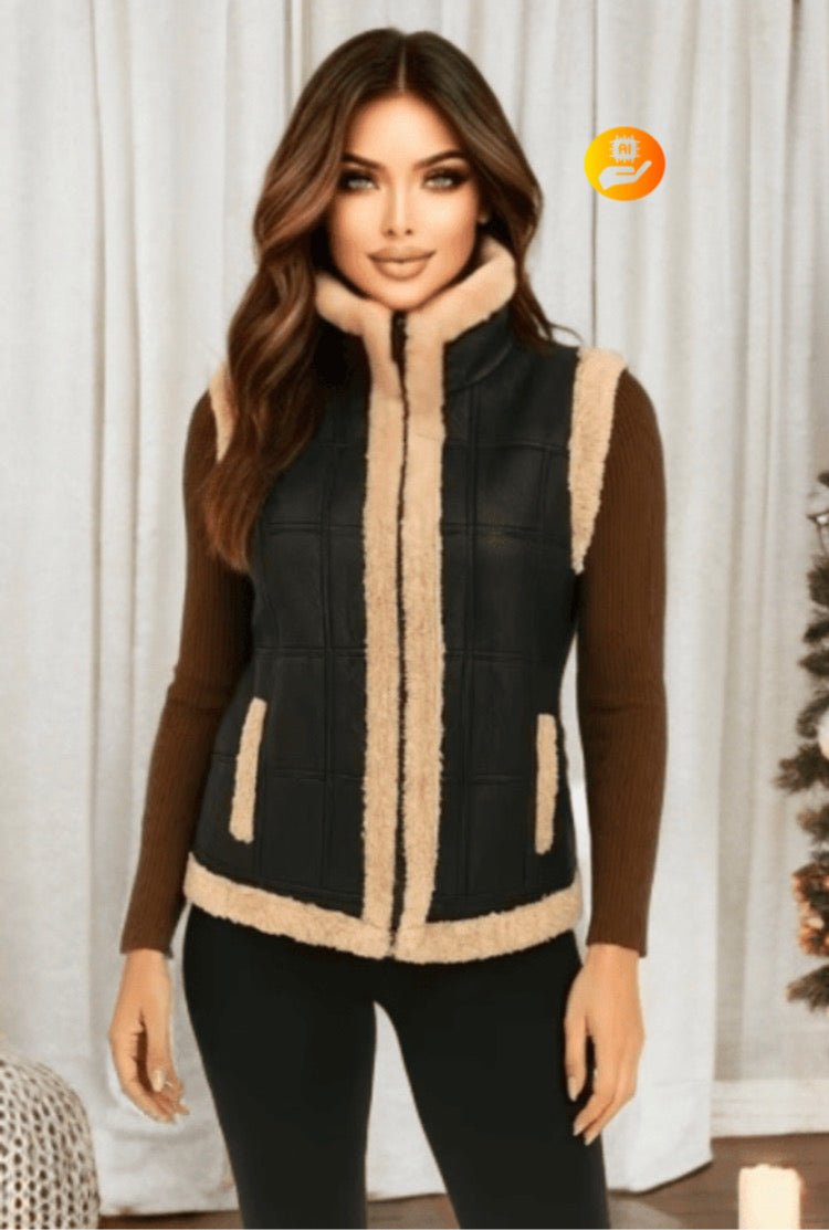 Kamizelka z kożucha damska brązowa 1 - LOT - LEU