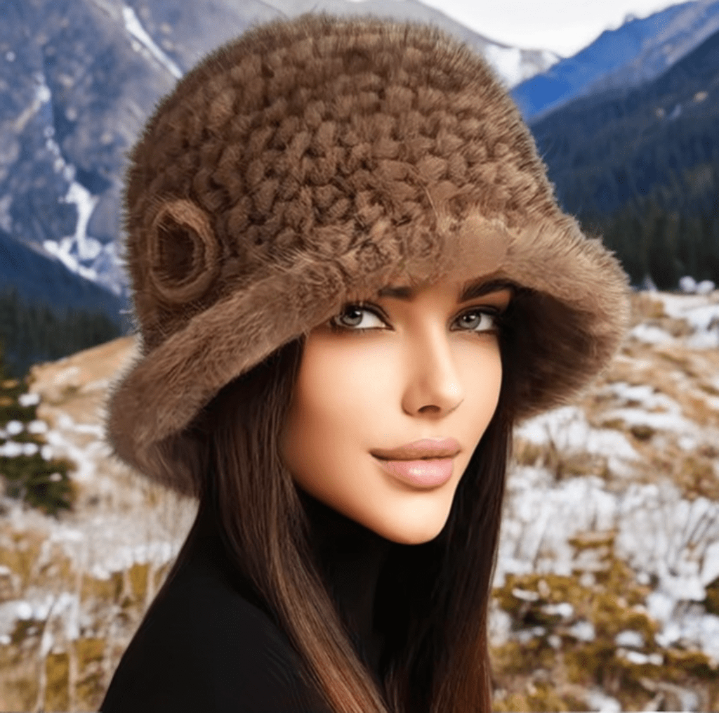 Kapelusz futrzany z futra norek jasno - brązowy damski - LEU