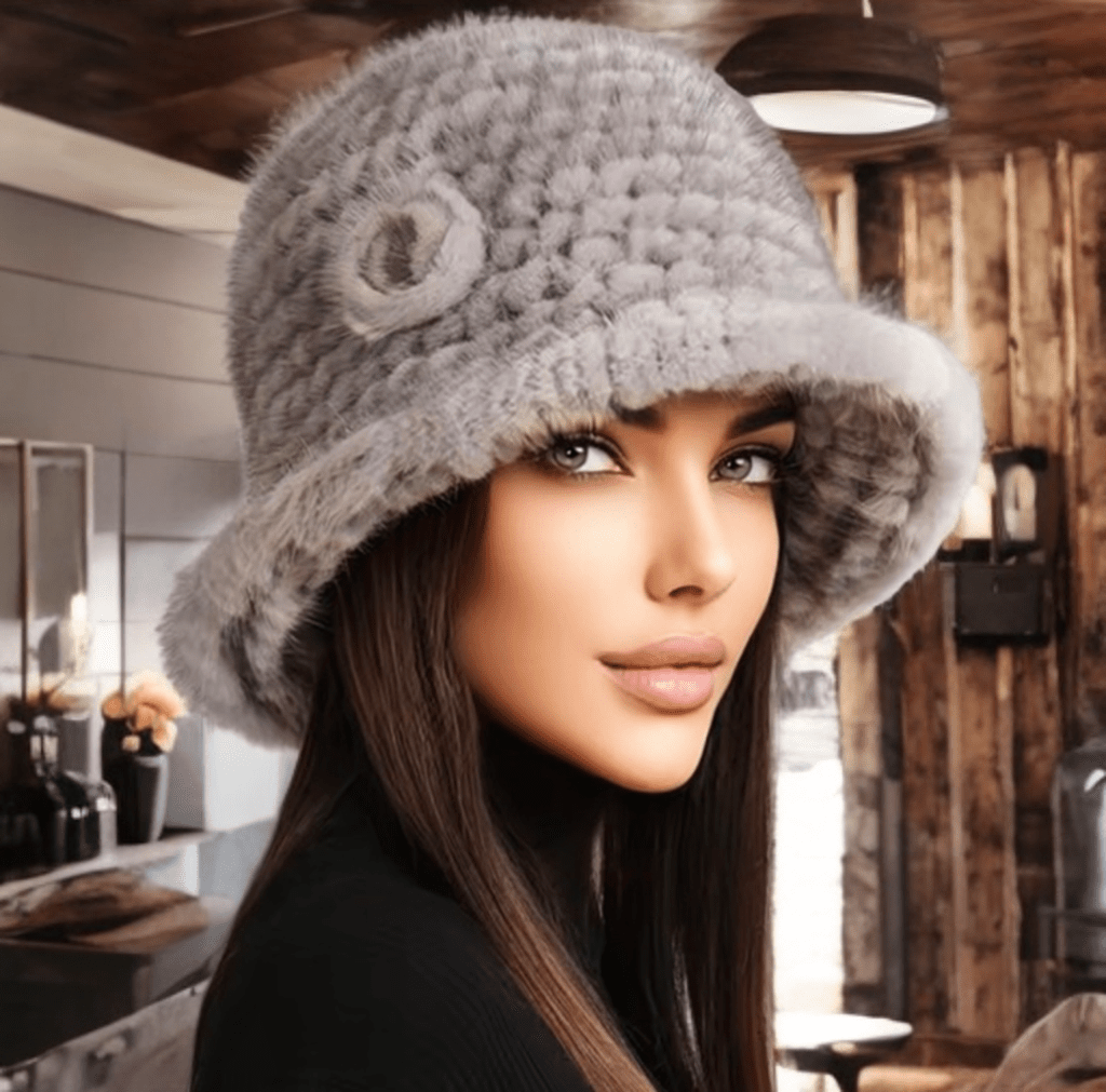 Kapelusz futrzany z futra norek szary damski - LEU