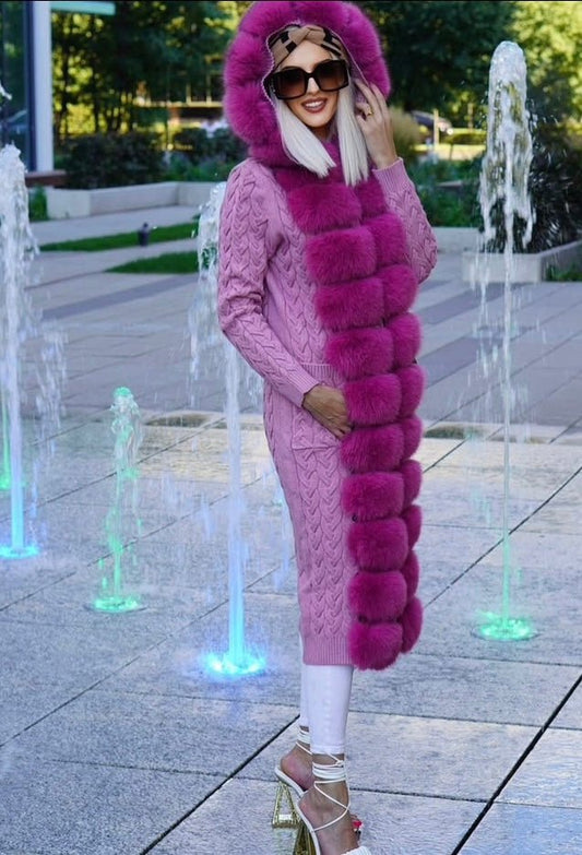 Kardigan z lisem,Sweter z lisem/fuksja - LEU