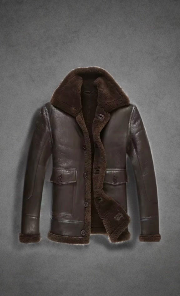 Kożuch męski naturalny,Płaszcz zimowy męski brązowy ciemny,ANDRZEJ - LEU