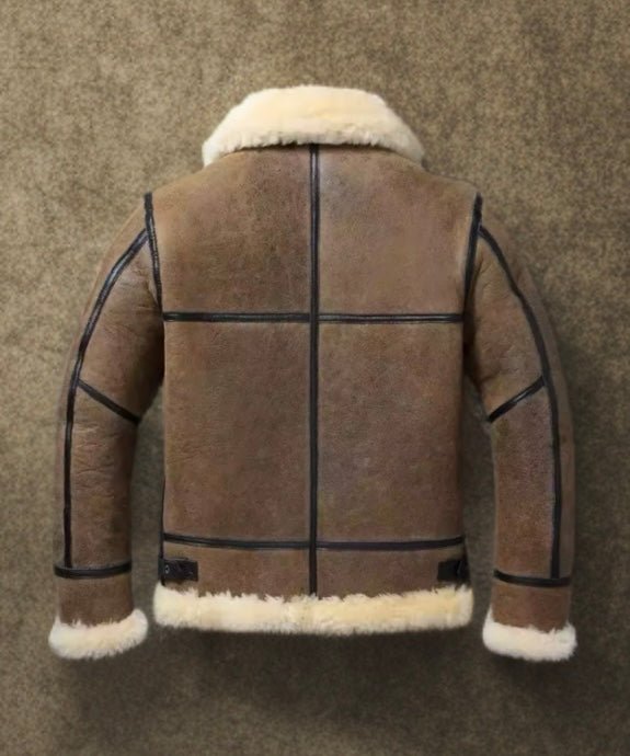 Kożuch pilotka męski ze skóry brązowy vintage, LOT - 44 - LEU