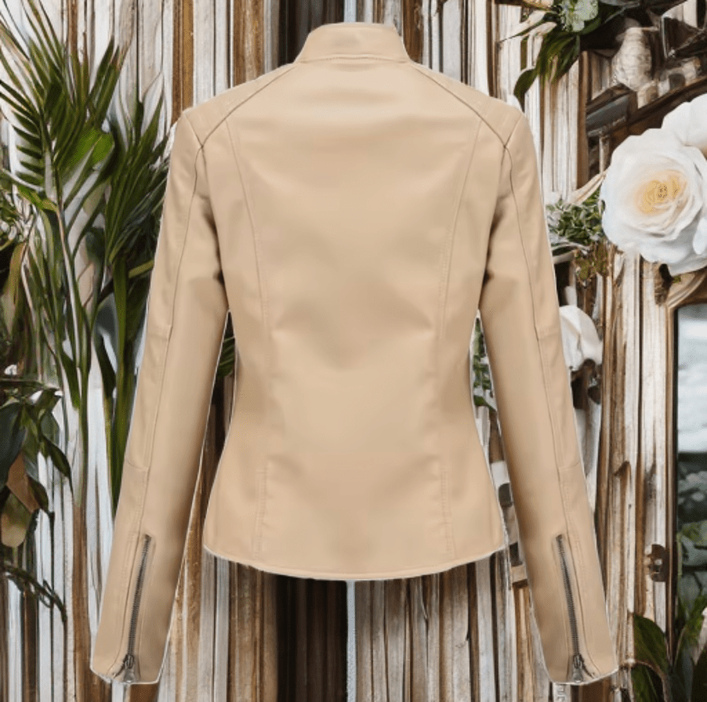 Kurtka skórzana damska beżowa, MARTYNKA - LEU