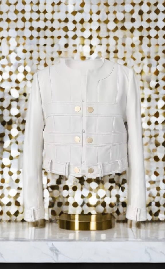 Kurtka skórzana damska biała ze skóry naturalnej, MIA - LEU