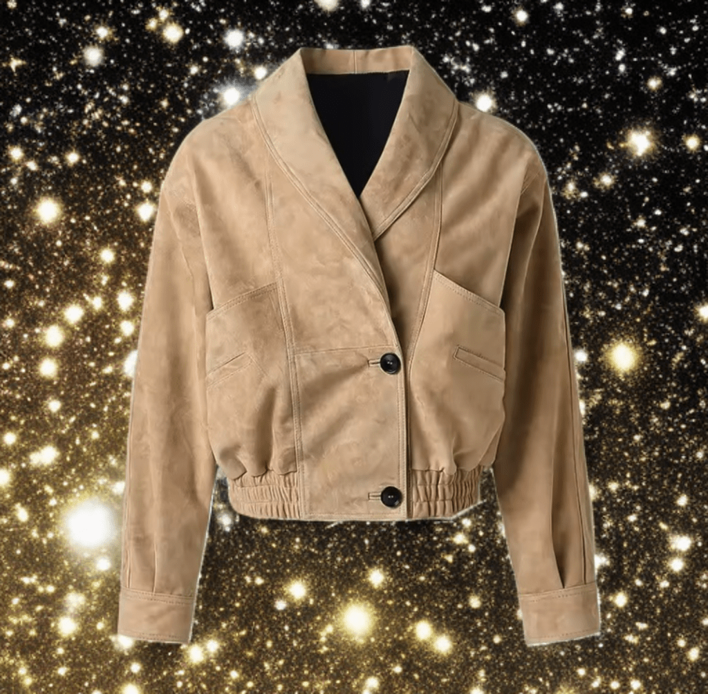 Kurtka skórzana damska bomberka, pilotka beżowa - LEU