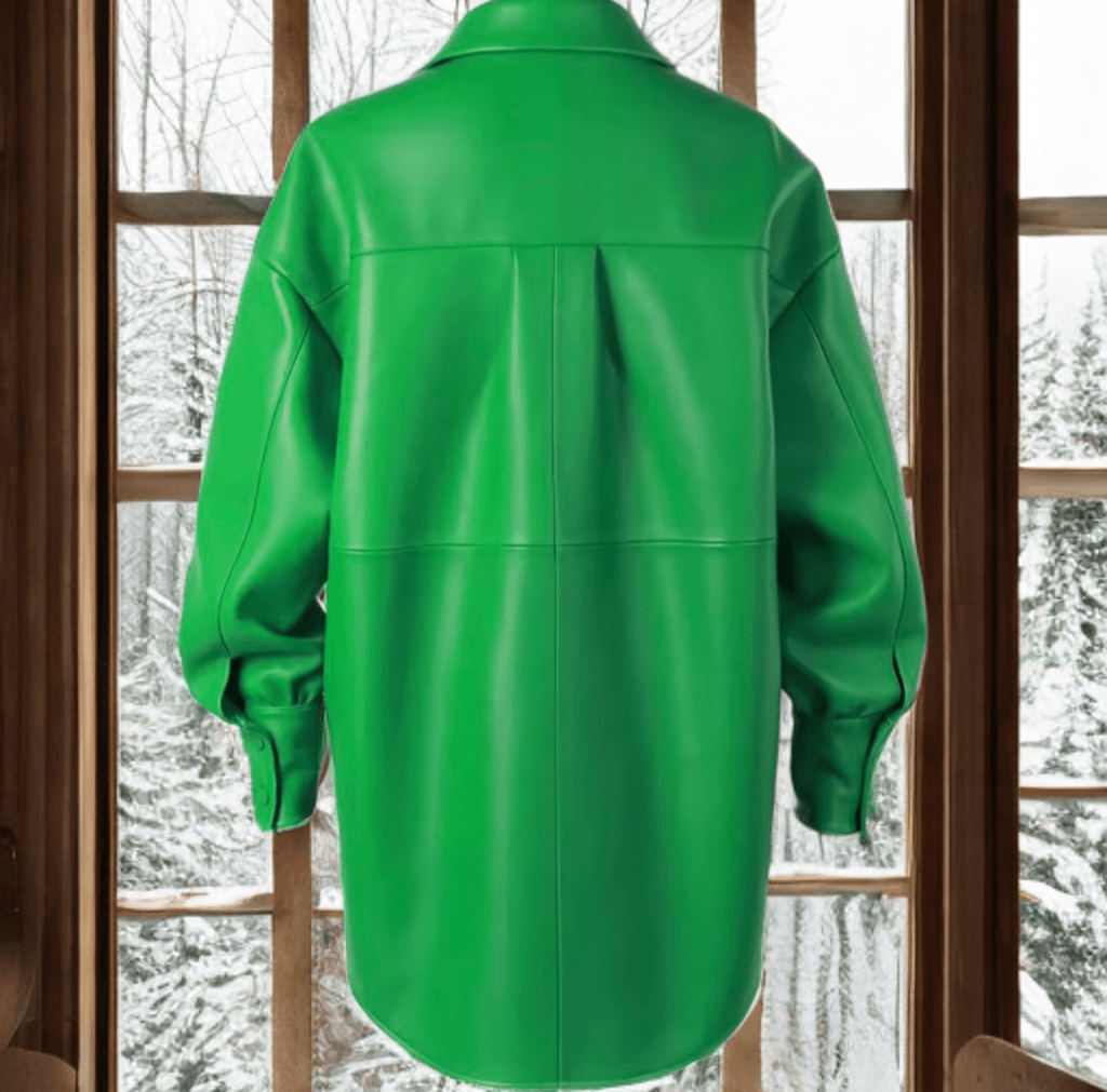 Kurtka skórzana damska koszula ze skóry zielona-LEU. Kurtka ze skóry damska wiosenna, jesienna.