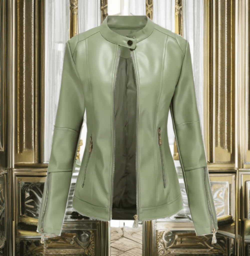 Kurtka skórzana damska oliwkowa z eko skóry,TESSA-LEU. Kurtka ze skóry wiosenna, jesienna, przejściowa.