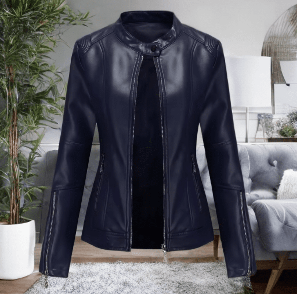 Kurtka skórzana damska z eko skóry granatowa,TESSA-LEU. Kurtka ze skóry damska wiosenna, jesienna, przejściowa.
