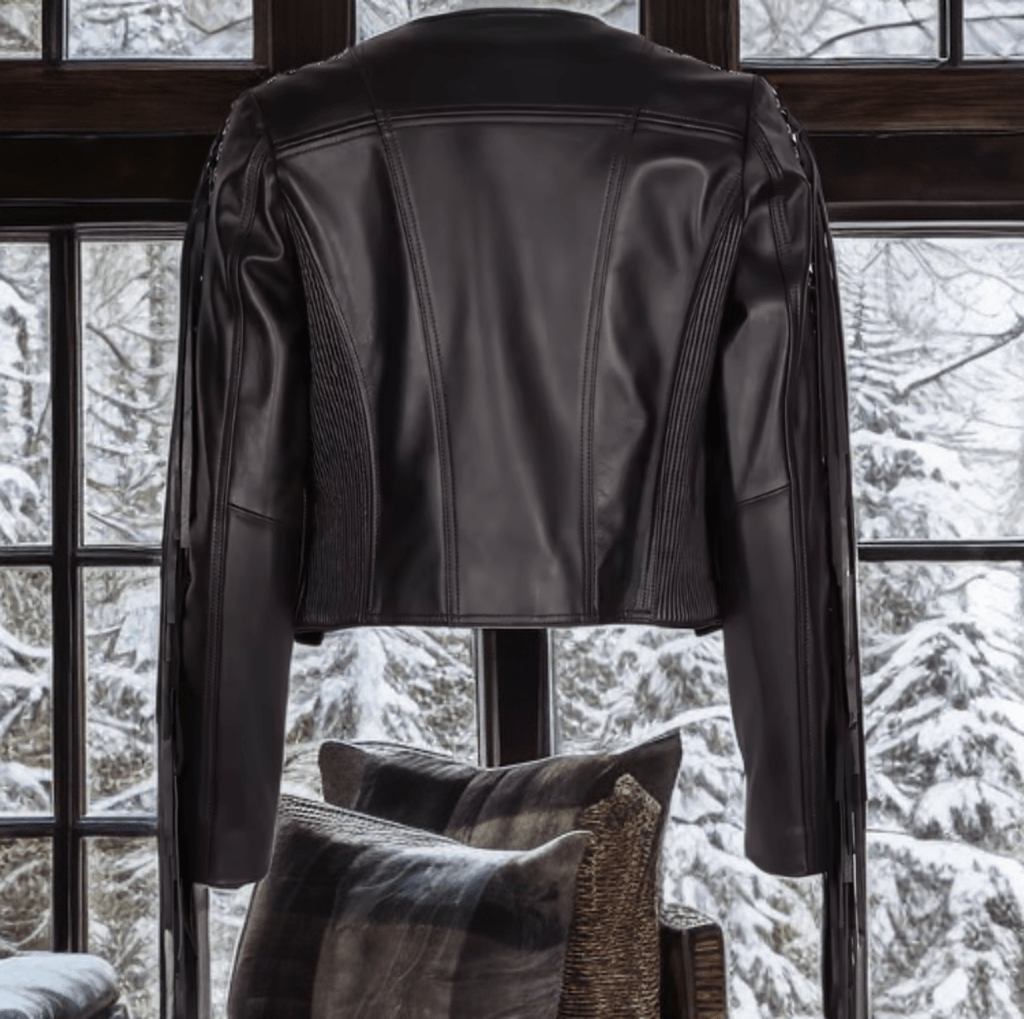 Kurtka skórzana damska z frędzlami ze skóry naturalnej. Kurta damska wiosenna, jesienna, przejściowa.