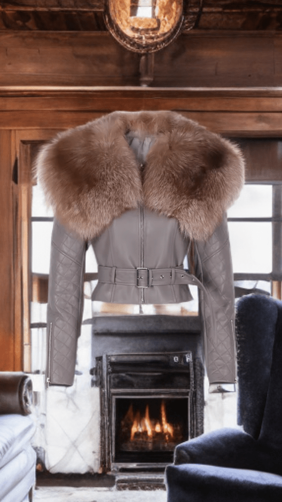 Kurtka skórzana damska z lisa, lisem mokka DAYSE - LEU