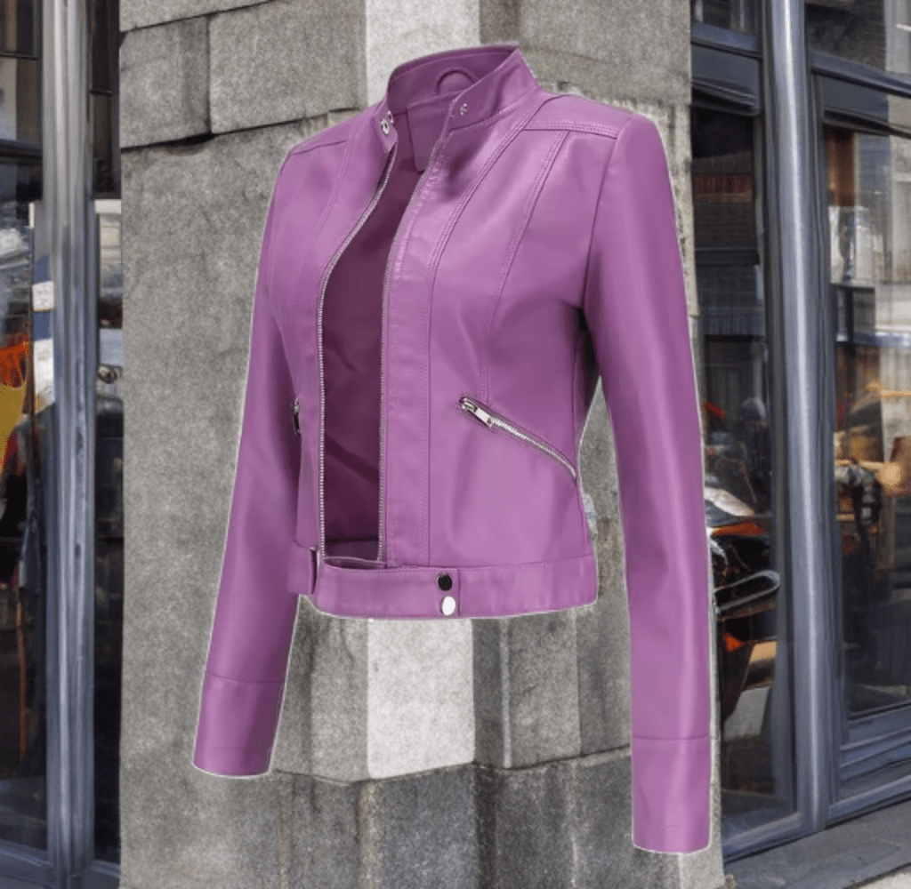 Kurtka skórzana damska ze skóry fioletowa,BIKE - 2 - LEU