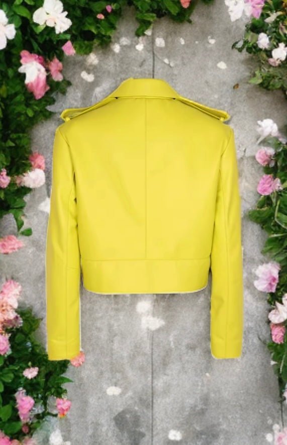 Kurtka skórzana damska żółta ze skóry naturalnej, MIA - LEU