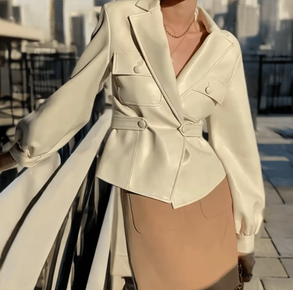 Kurtka skórzana damski żakiet beżowy,CH - 1 - LEU