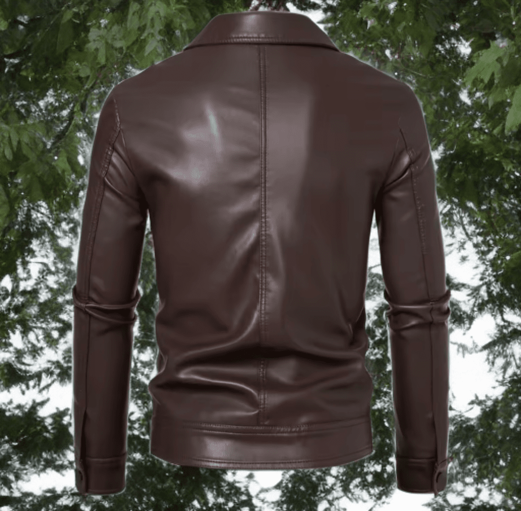 Kurtka skórzana męska brązowa ze skóry z kołnierzem - LEU