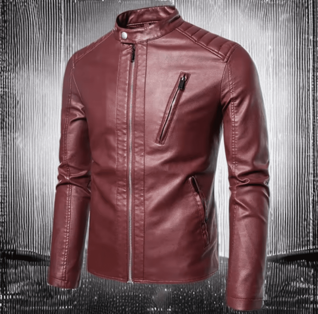 Kurtka skórzana męska ze skóry eko bordowa,PAOLO