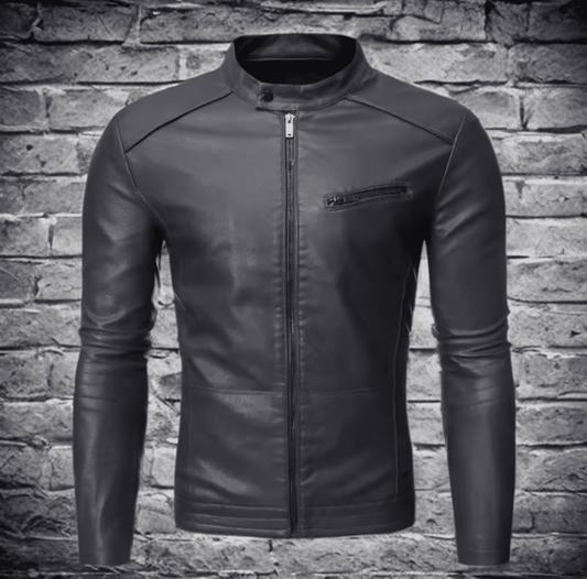 Kurtka skórzana męska ze skóry eko szary, GOSH