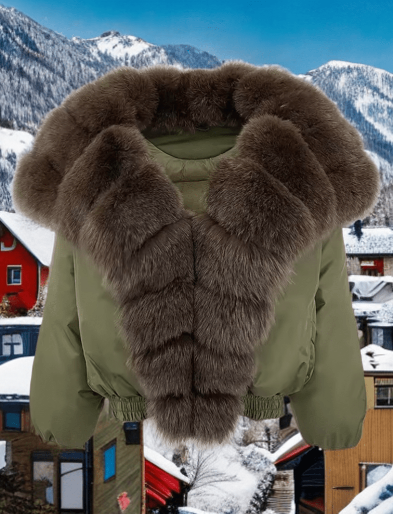 Kurtka z futra lisa naturalnego bomberka khaki, SAGA - 1 - LEU