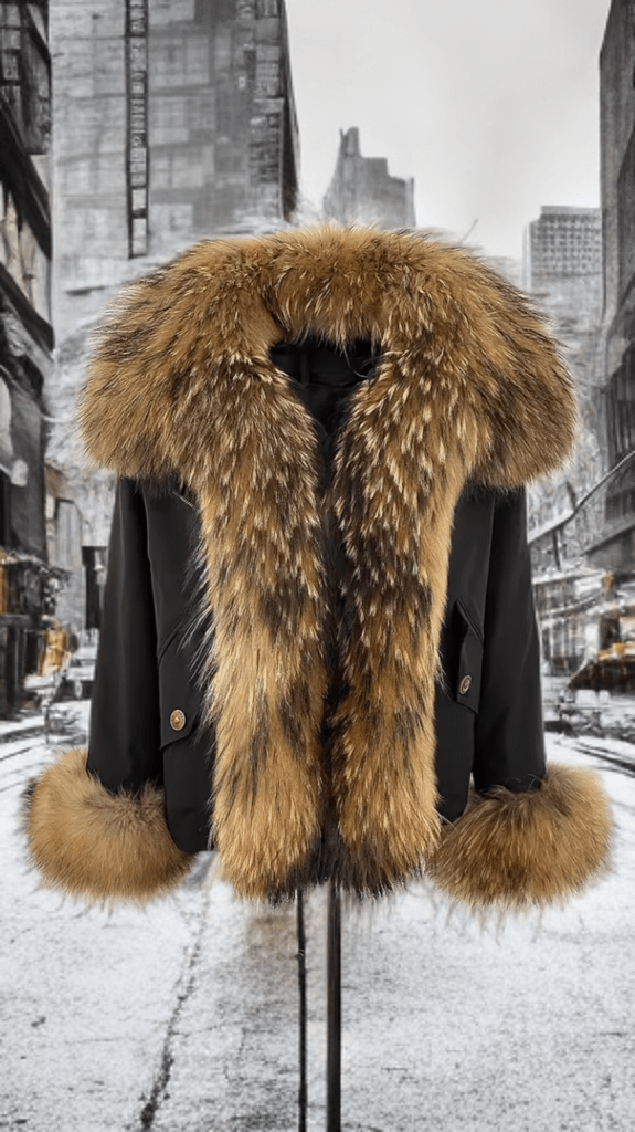 Kurtka z futra,futrem/parka/czarna jenot naturalny - LEU