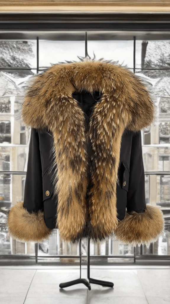 Kurtka z futra,futrem/parka/czarna jenot naturalny - LEU