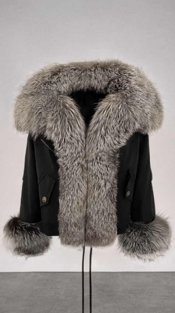 Kurtka z futra,futrem/parka/czarna lis naturalny - LEU
