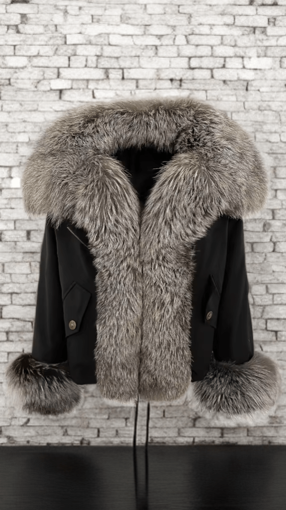 Kurtka z futra,futrem/parka/czarna lis naturalny - LEU