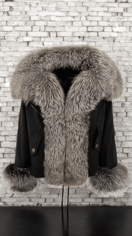 Kurtka z futra,futrem/parka/czarna lis naturalny - LEU
