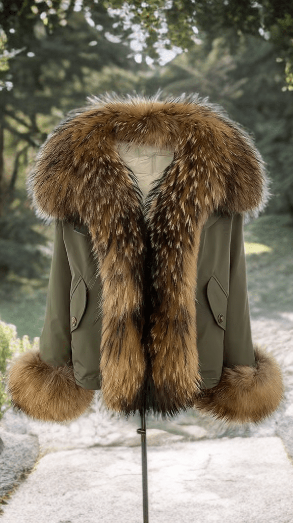 Kurtka z futra,futrem/parka/khaki jenot naturalny - LEU