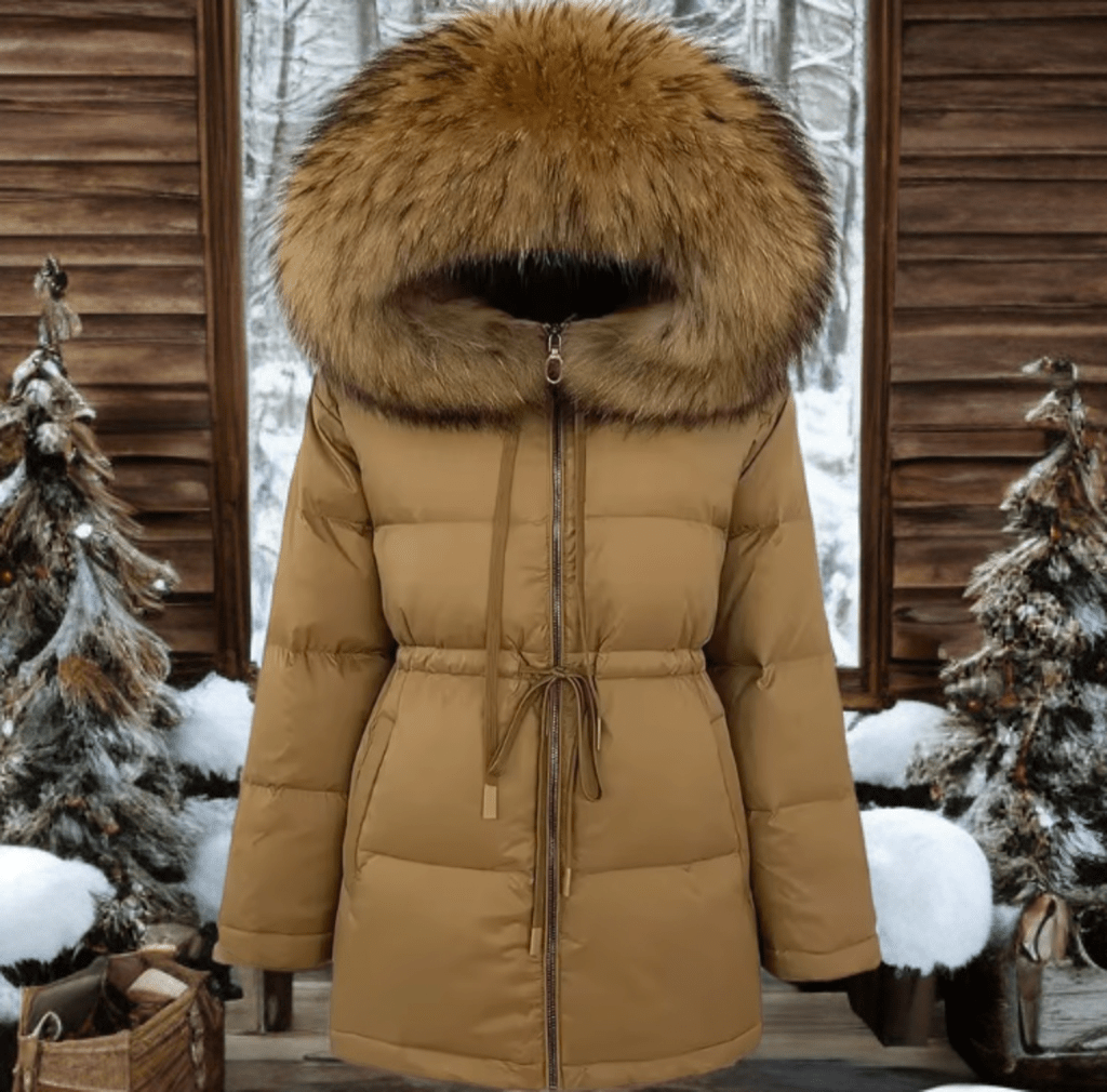 Kurtka z futrem jenota naturalnego brązowa,SHIRA - LEU