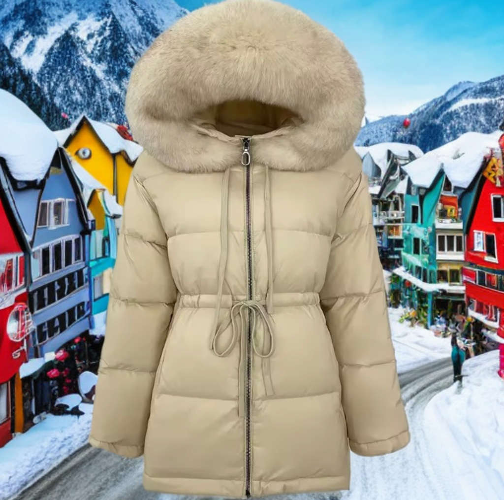 Kurtka z futrem lisa naturalnego bezowa, SHIRA - 1 - LEU