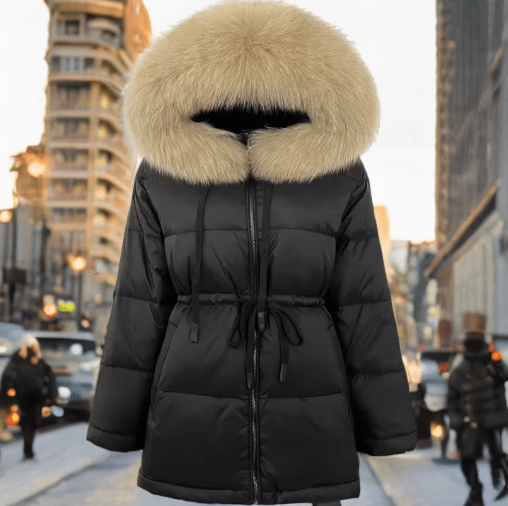 Kurtka z futrem lisa naturalnego czarna, SHIRA - 2 - LEU