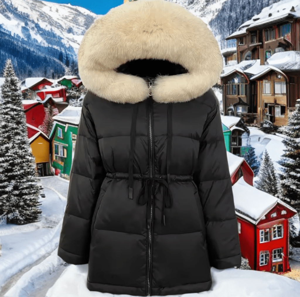 Kurtka z futrem lisa naturalnego czarna, SHIRA - 3 - LEU