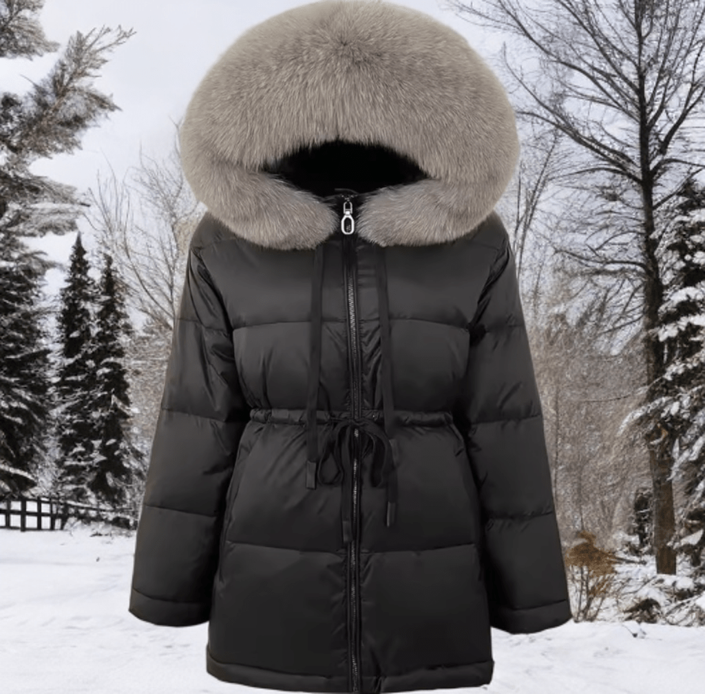 Kurtka z futrem lisa naturalnego czarna, SHIRA - LEU